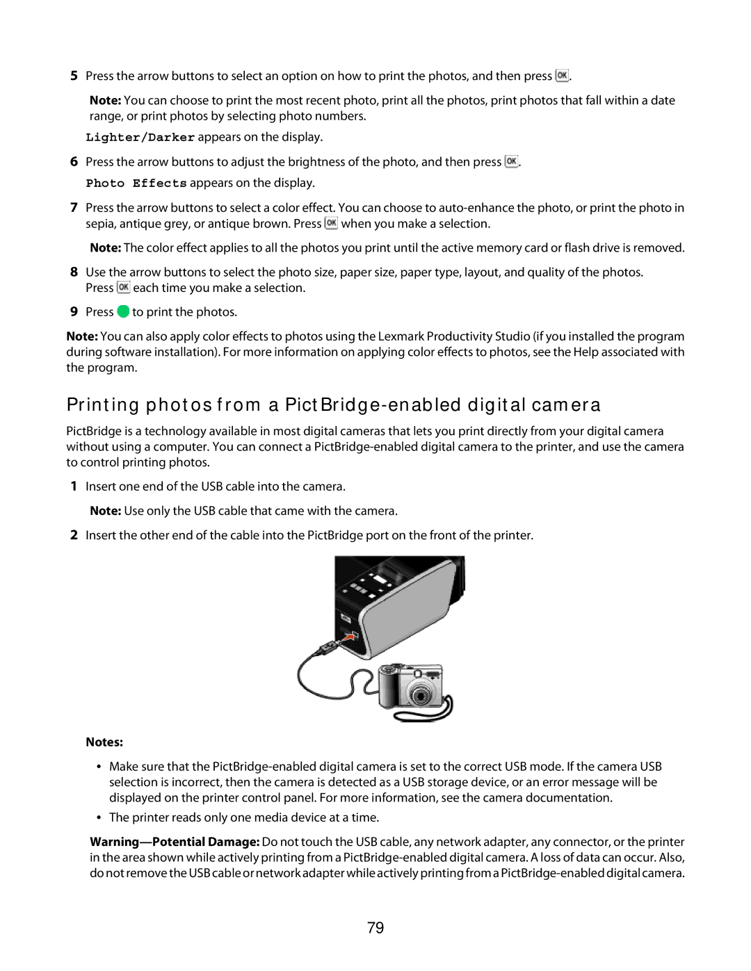 Lexmark 3600 Series manual Printing photos from a PictBridge-enabled digital camera 