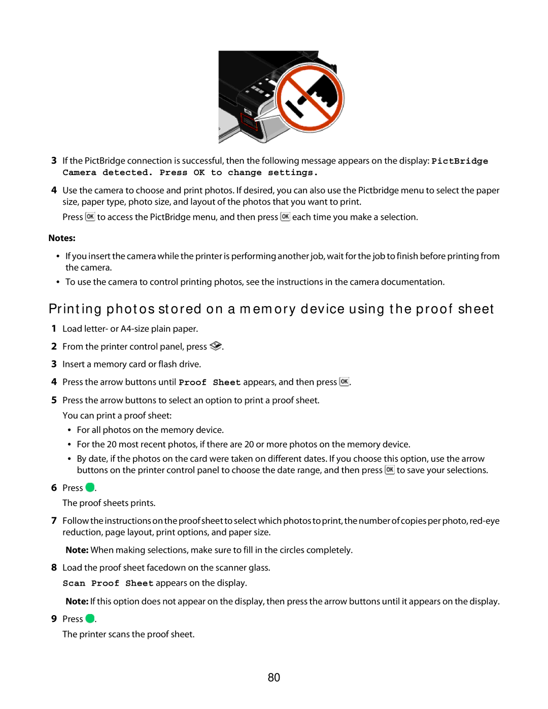 Lexmark 3600 Series manual Camera detected. Press OK to change settings 