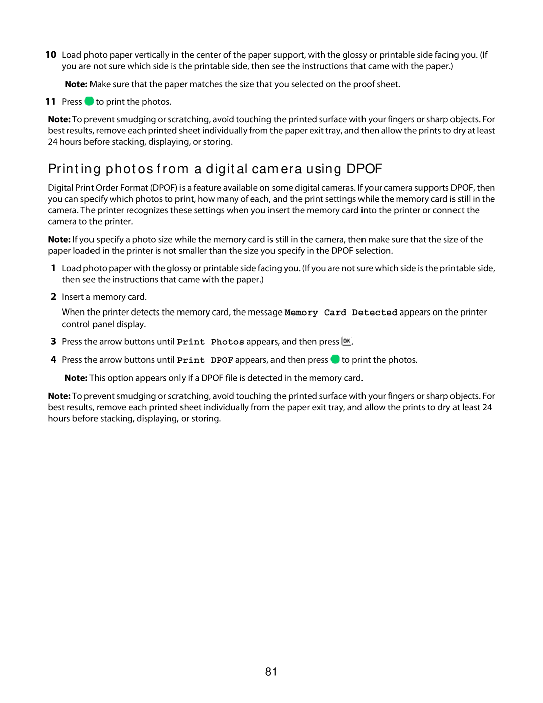 Lexmark 3600 Series manual Printing photos from a digital camera using Dpof 