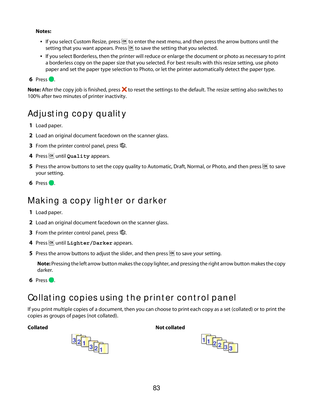 Lexmark 3600 Series manual Adjusting copy quality, Making a copy lighter or darker 