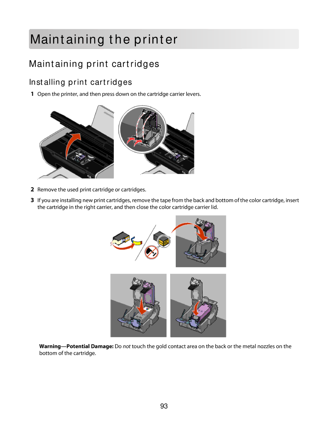 Lexmark 3600 Series manual Main taining th e prin t er, Maintaining print cartridges, Installing print cartridges 