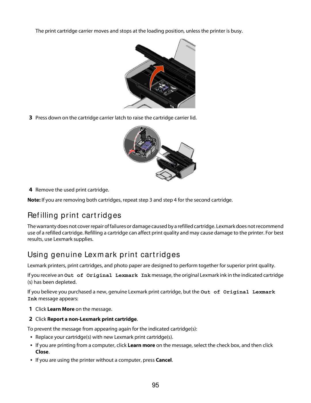 Lexmark 3600 Series manual Refilling print cartridges, Using genuine Lexmark print cartridges 