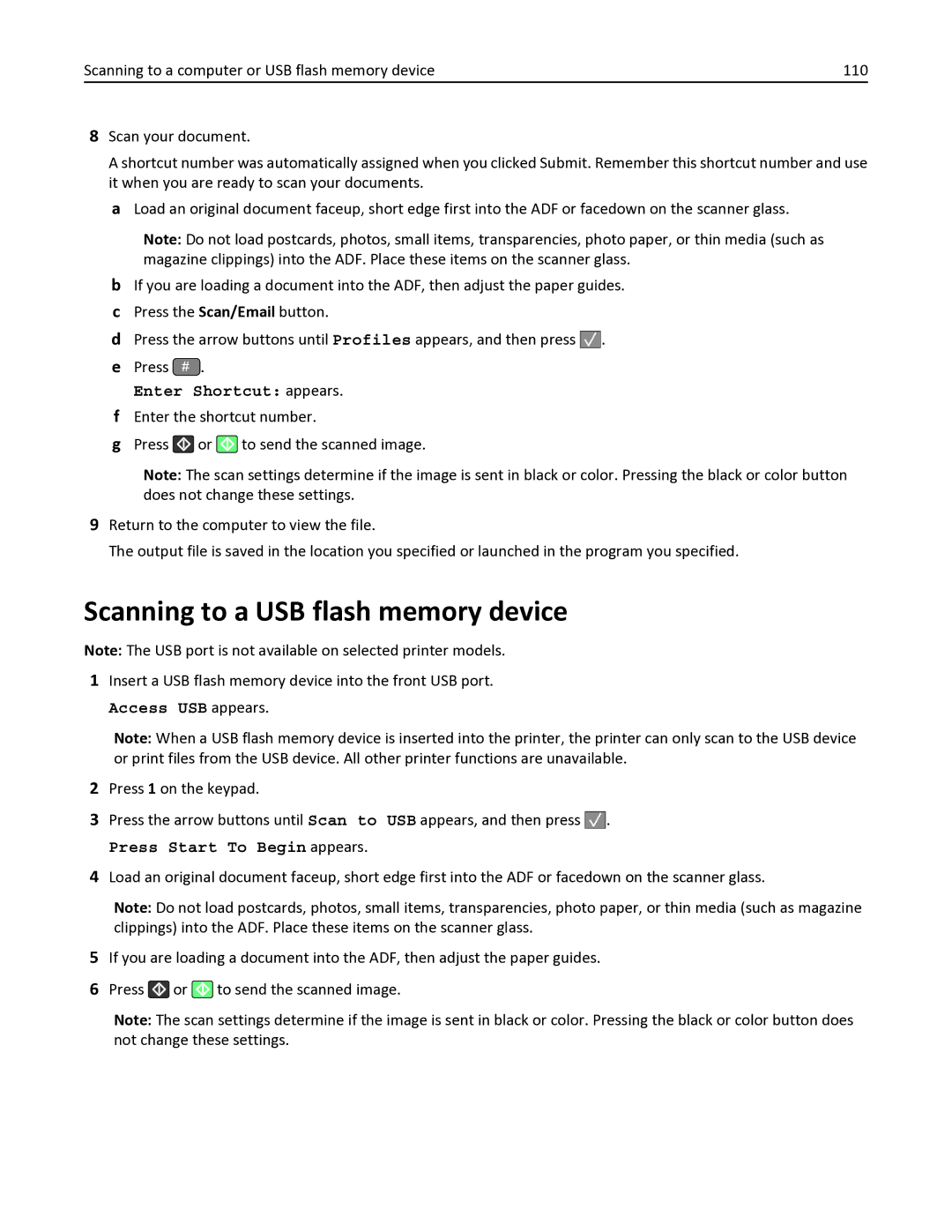 Lexmark 352, 387, 386, 383 Scanning to a USB flash memory device, Insert a USB flash memory device into the front USB port 