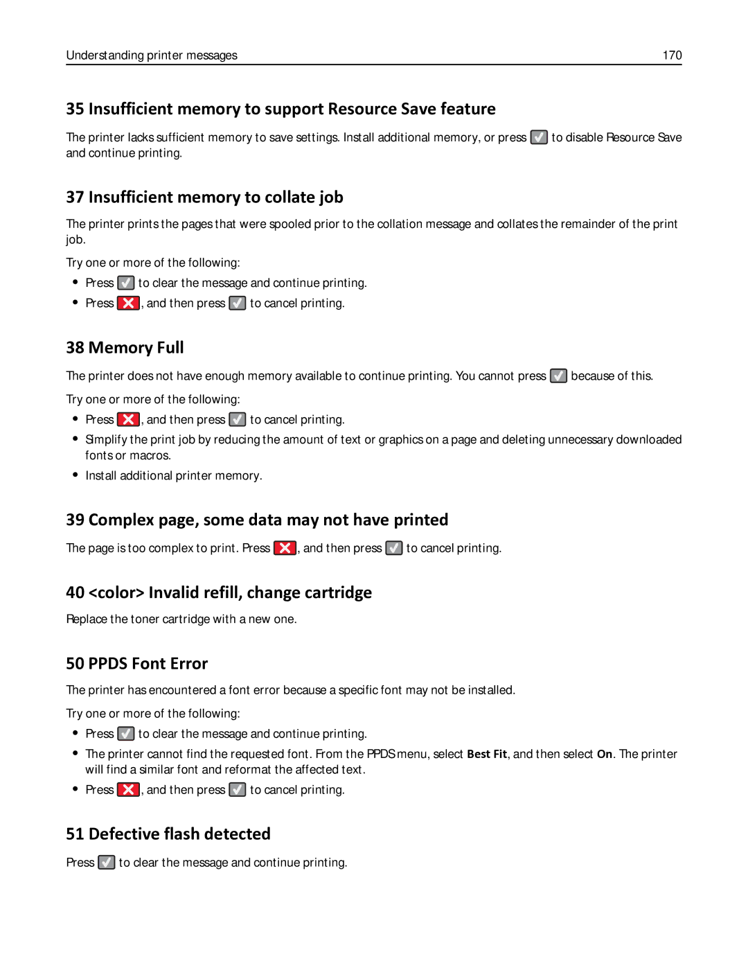Lexmark 352, 387, 386 Insufficient memory to support Resource Save feature, Insufficient memory to collate job, Memory Full 