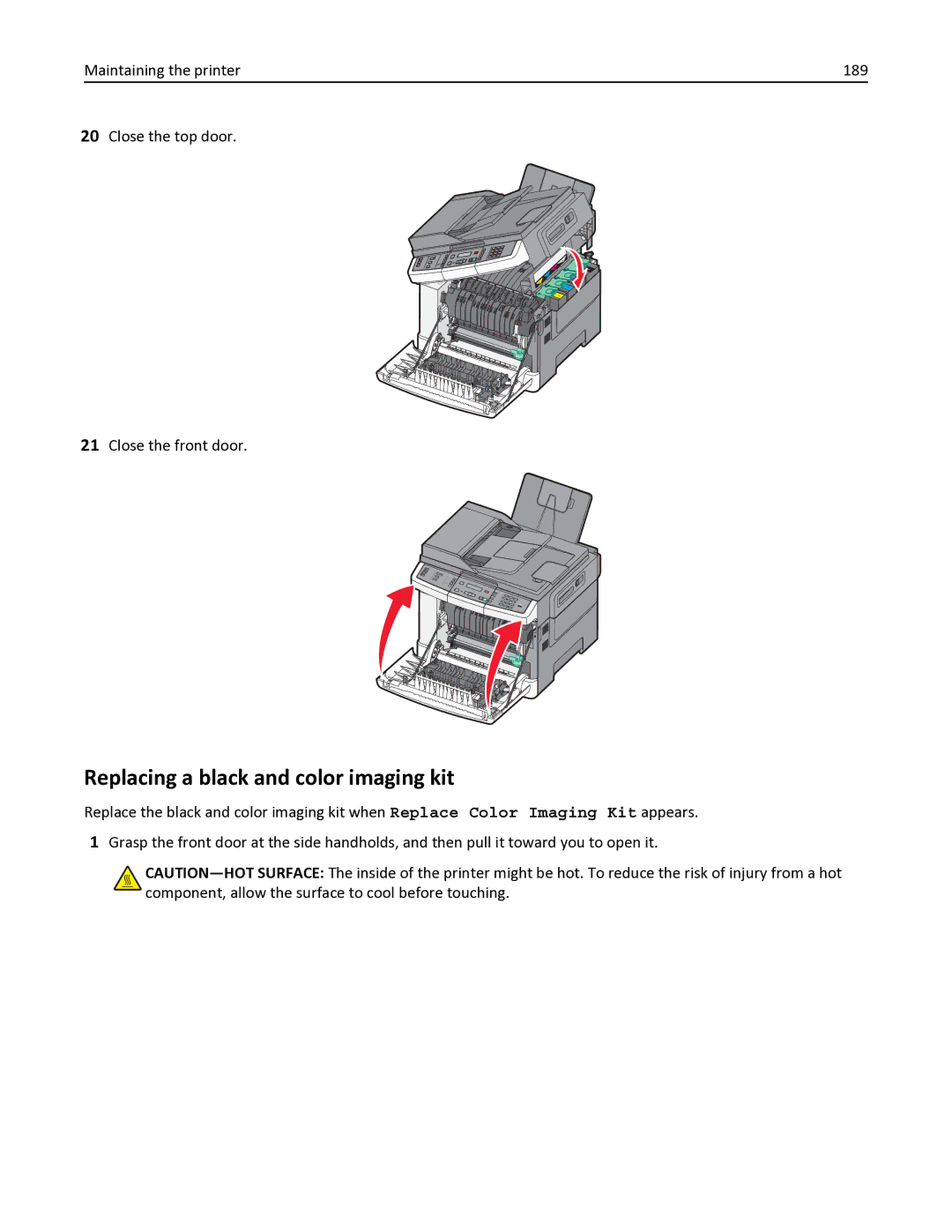 Lexmark 337, 387, 386, 383, 382, 356, 352, 332, 336, 333, 133, 138, 131, 26C0235, X546DTN manual Replacing a black and color imaging kit 