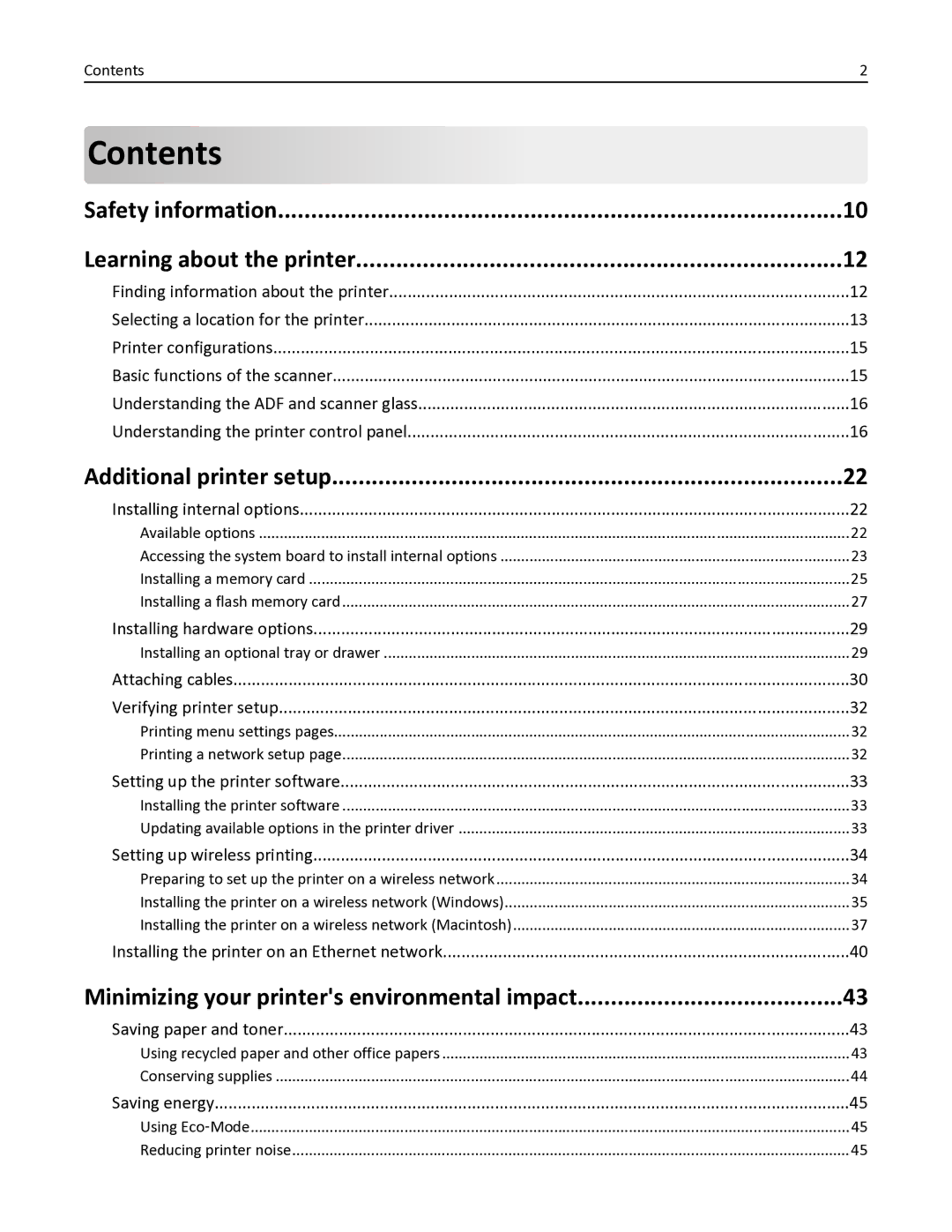 Lexmark 383, 387, 386, 382, 356, 352, 332, 336, 333, 337, 133, 138, 131, 26C0235, X546DTN manual Contents 