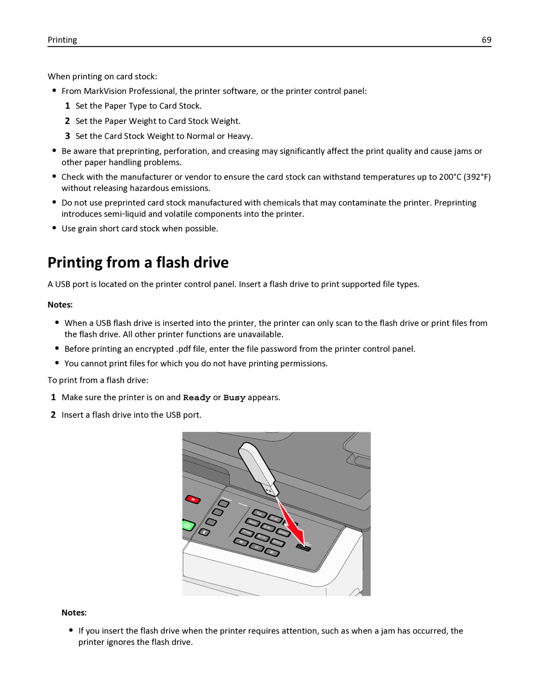 Lexmark 337, 387, 386, 383, 382, 356, 352, 332, 336, 333, 133, 138, 131, 26C0235, X546DTN manual Printing from a flash drive 