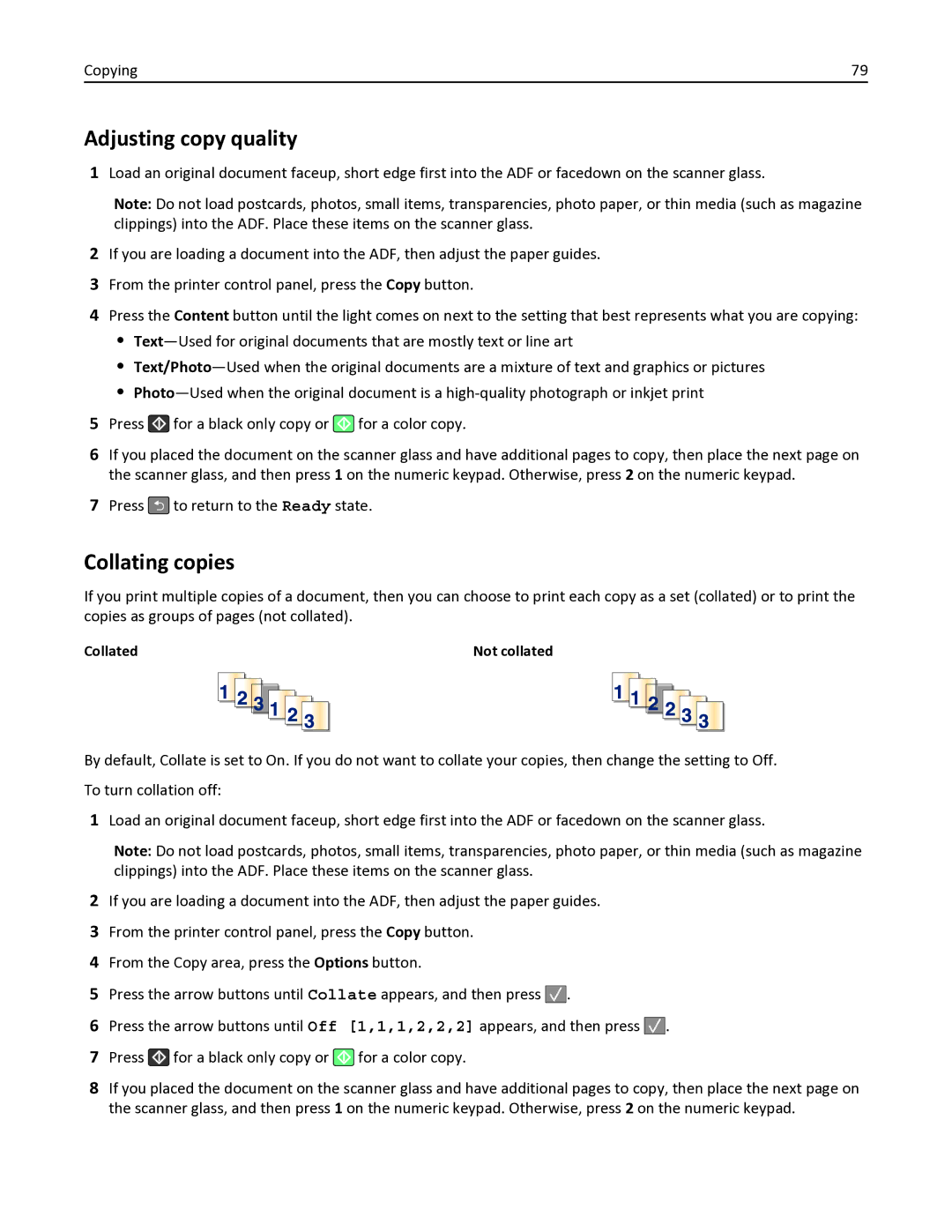 Lexmark 356, 387, 386, 383, 382, 352, 332, 336, 333, 337, 133, 138, 131, 26C0235, X546DTN manual Adjusting copy quality, Copying 