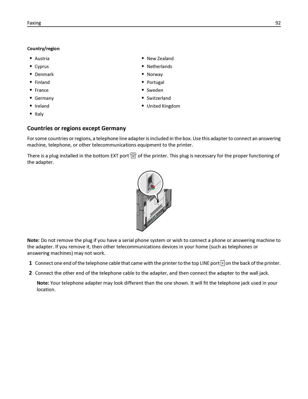 Lexmark 383, 387, 386, 382, 356, 352, 332, 336, 333, 337, 133, 138, 131, 26C0235 Countries or regions except Germany, Country/region 