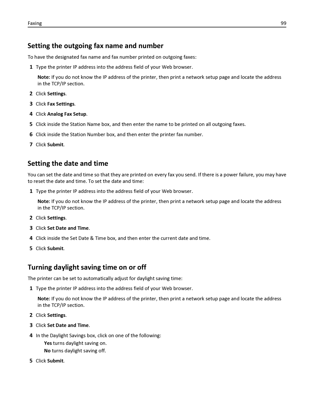 Lexmark 337 Setting the outgoing fax name and number, Setting the date and time, Turning daylight saving time on or off 