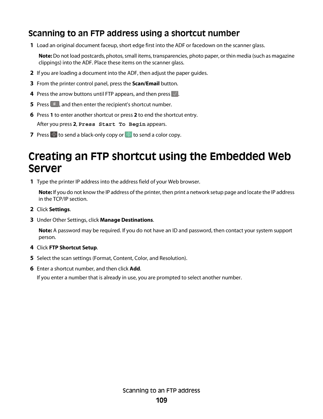 Lexmark 352 Creating an FTP shortcut using the Embedded Web Server, Scanning to an FTP address using a shortcut number 