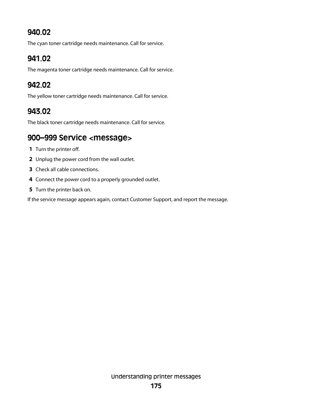 Lexmark 332, 387, 386, 383, 382, 356, 352, 336, 333, 337, 133, 138, 131 manual 940.02, 941.02, 942.02, 943.02, Service message 