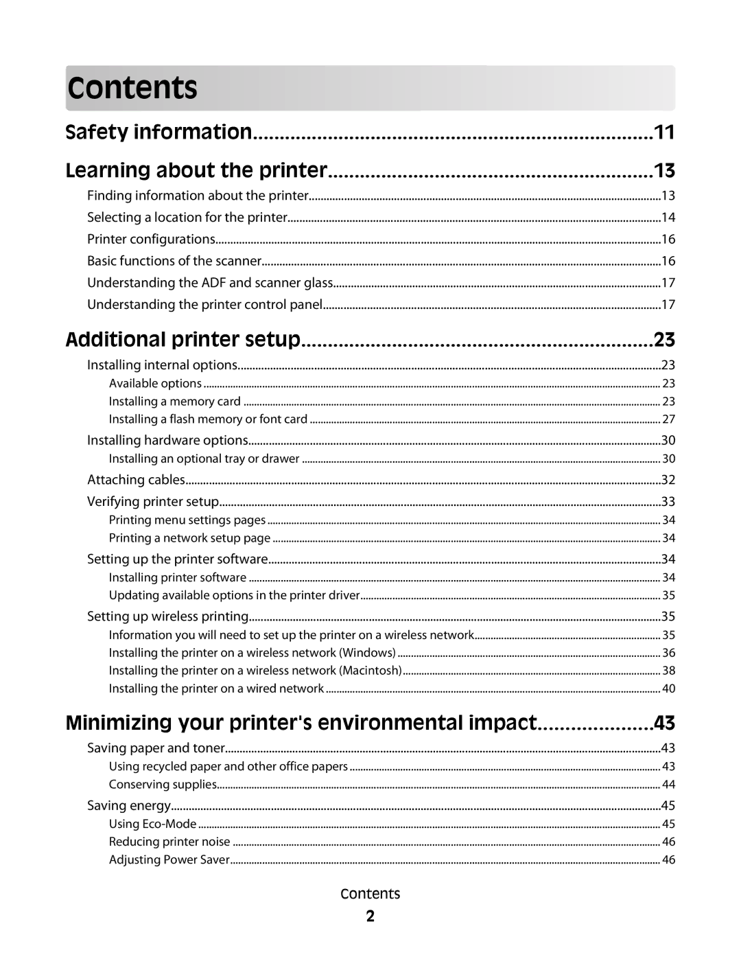 Lexmark 383, 387, 386, 382, 356, 352, 332, 336, 333, 337, 133, 138, 131 manual Contents 