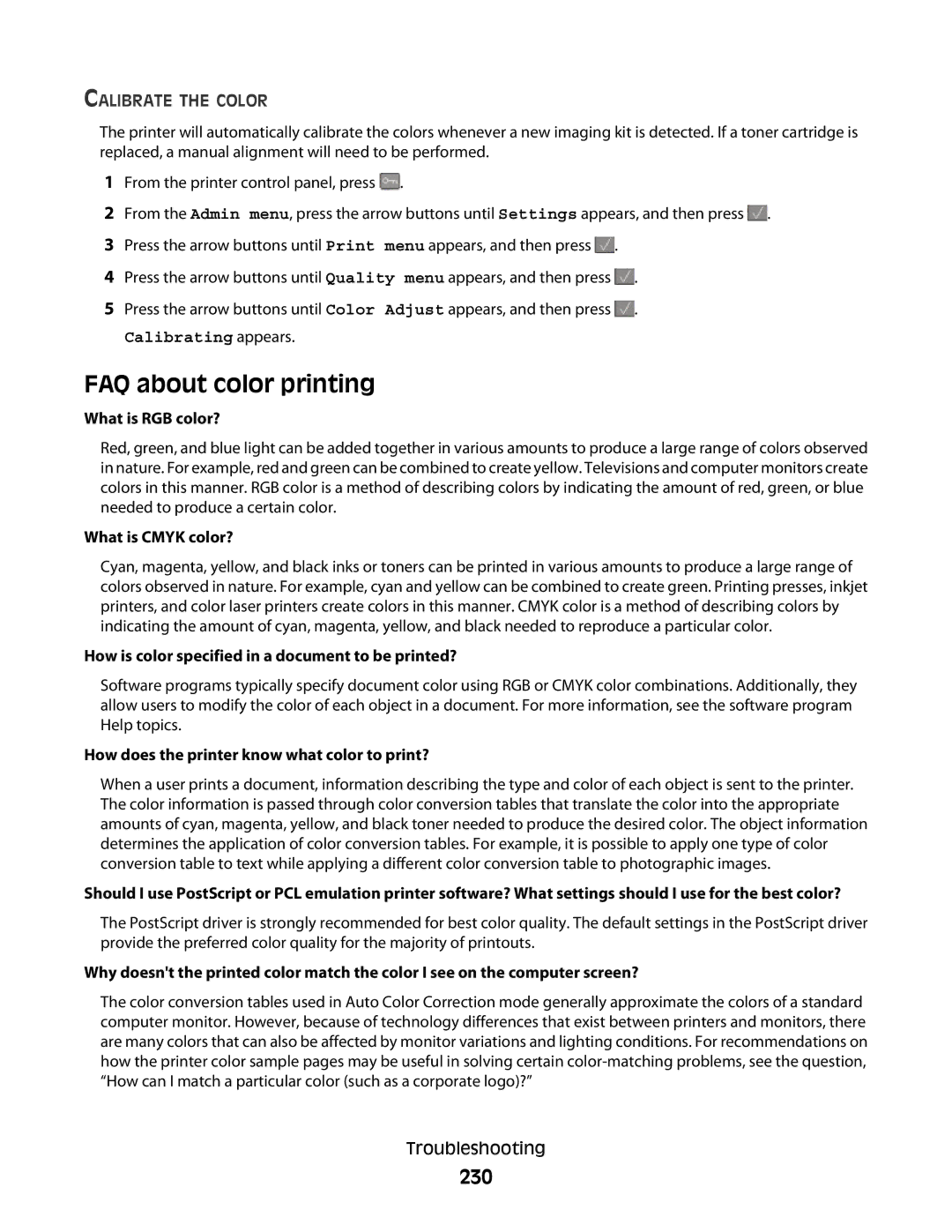 Lexmark 337, 387, 386, 383, 382, 356, 352, 332, 336, 333, 133, 138, 131 manual FAQ about color printing, 230 