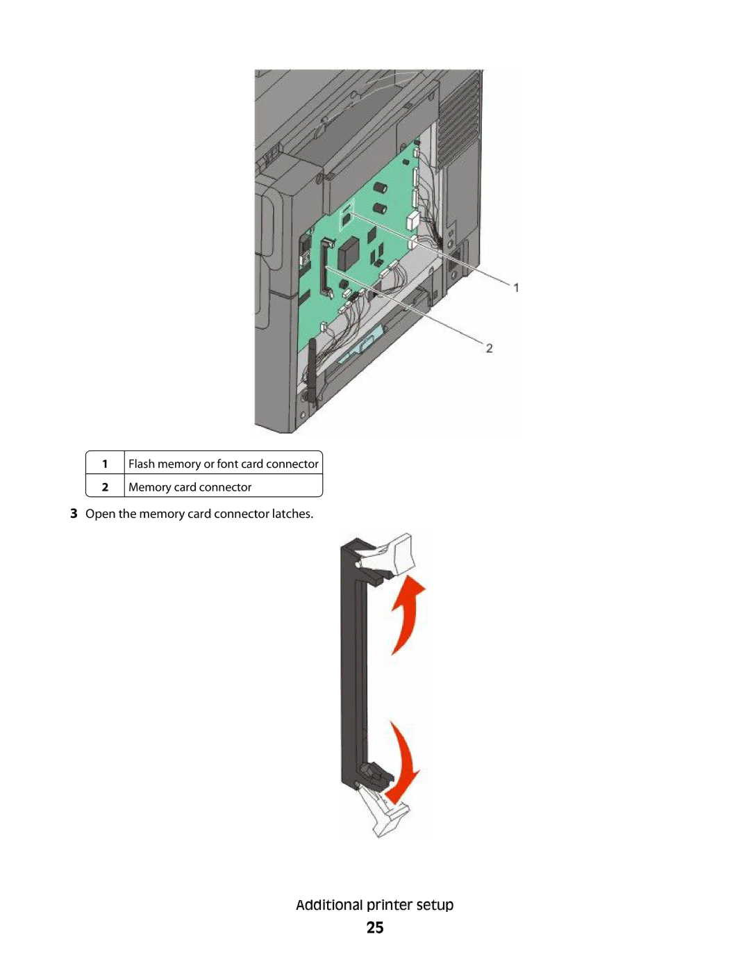 Lexmark 131, 387, 386, 383, 382, 356, 352, 332, 336, 333, 337, 133, 138 manual Open the memory card connector latches 