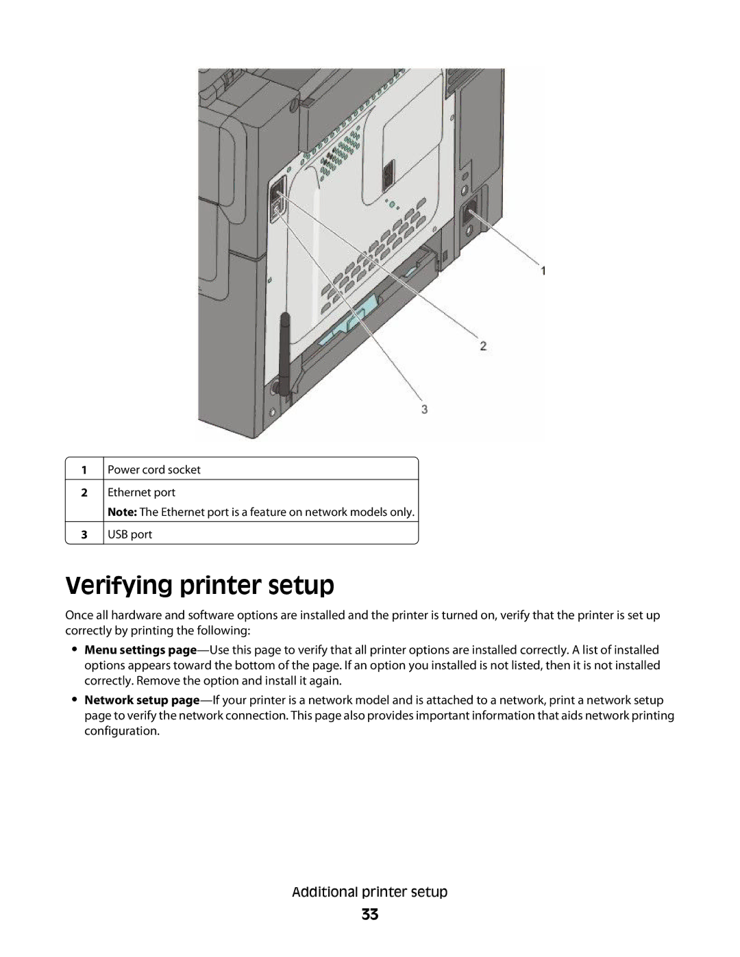 Lexmark 336, 387, 386, 383, 382, 356, 352, 332, 333, 337, 133, 138, 131 manual Verifying printer setup 