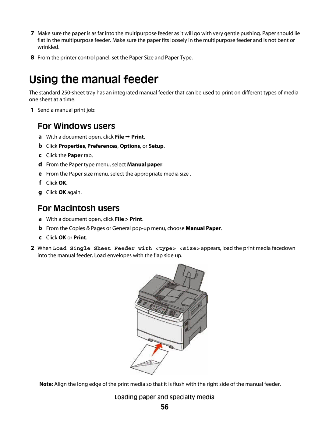 Lexmark 356, 387, 386, 383, 382, 352, 332, 336, 333, 337, 133, 138 Using the manual feeder, For Windows users, For Macintosh users 