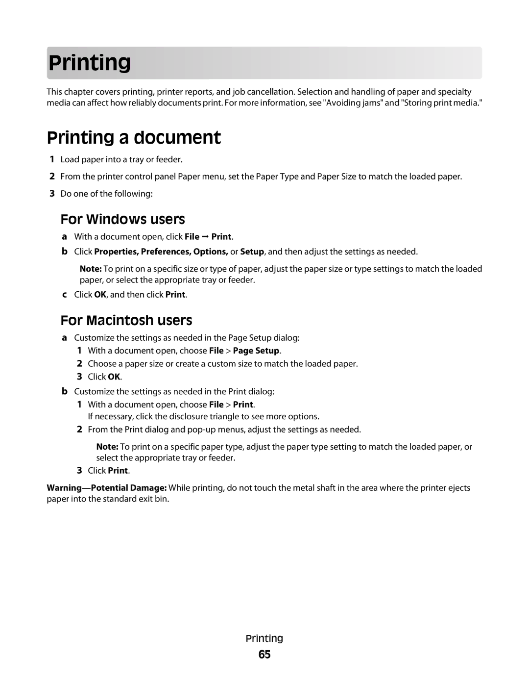 Lexmark 387, 386, 383, 382, 356, 352, 332, 336, 333, 337, 133, 138, 131 manual Printing a document 