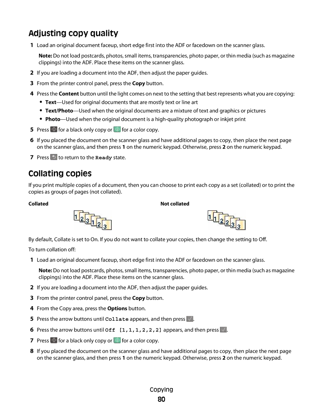 Lexmark 383, 387, 386, 382, 356, 352, 332, 336, 333, 337, 133, 138, 131 manual Adjusting copy quality 