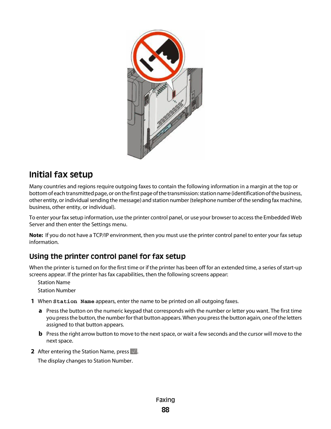 Lexmark 133, 387, 386, 383, 382, 356, 352, 332, 336, 333, 337, 138 Initial fax setup, Using the printer control panel for fax setup 