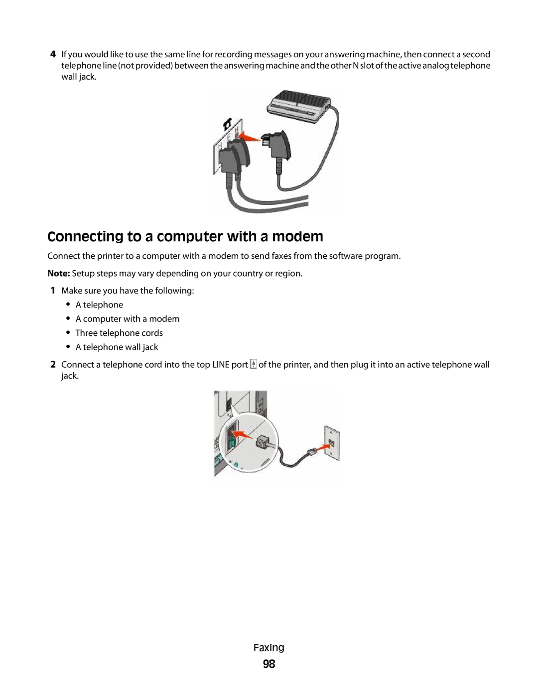 Lexmark 336, 387, 386, 383, 382, 356, 352, 332, 333, 337, 133, 138, 131 manual Connecting to a computer with a modem 