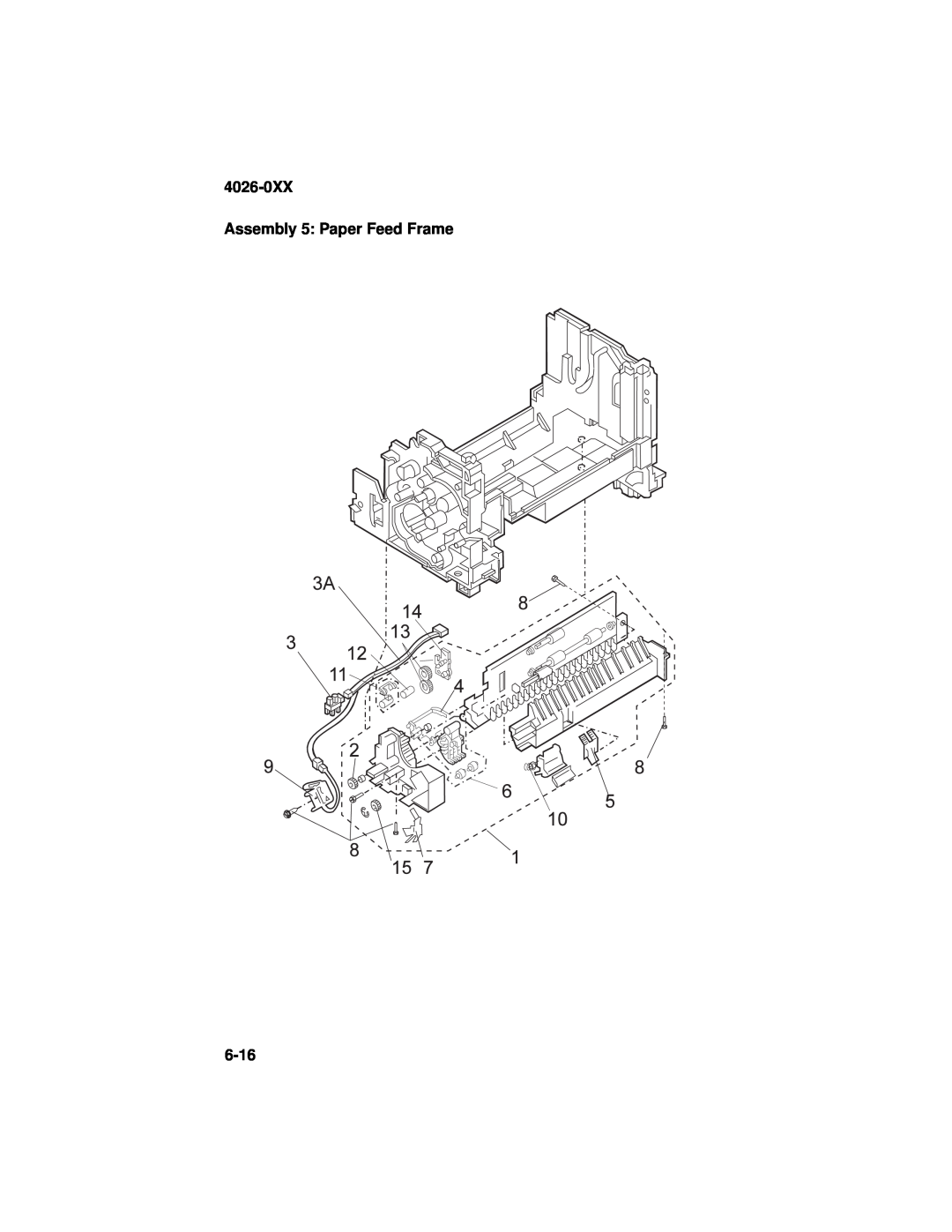 Lexmark manual 4026-0XX Assembly 5: Paper Feed Frame, 6-16 