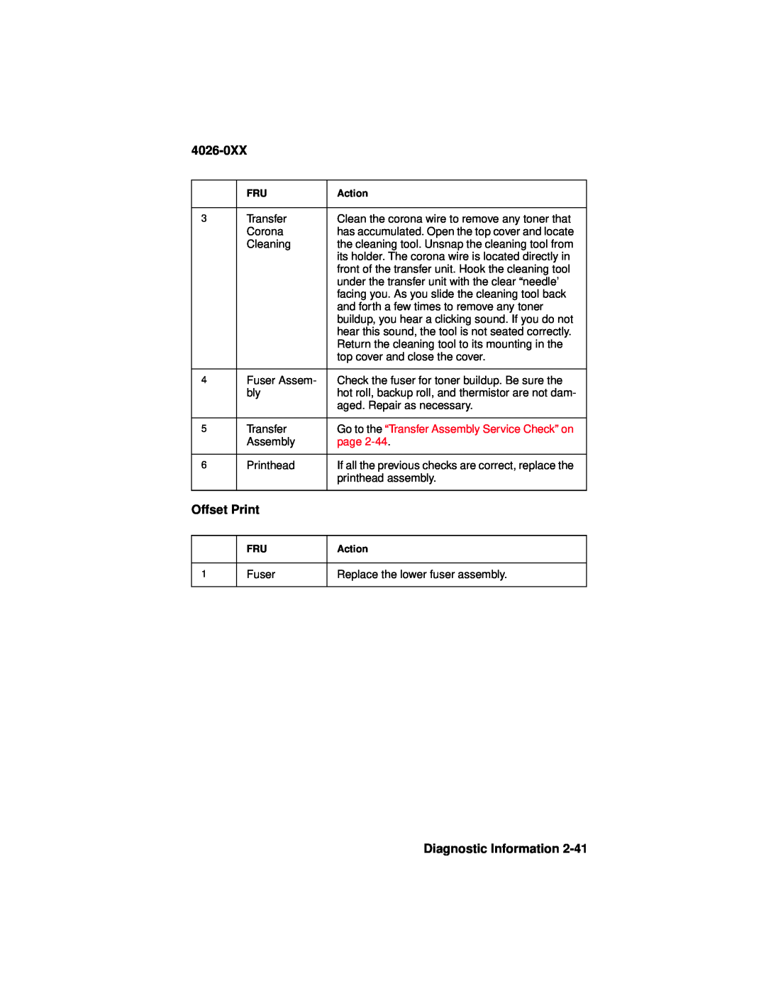 Lexmark 4026-0XX manual Offset Print, Diagnostic Information 