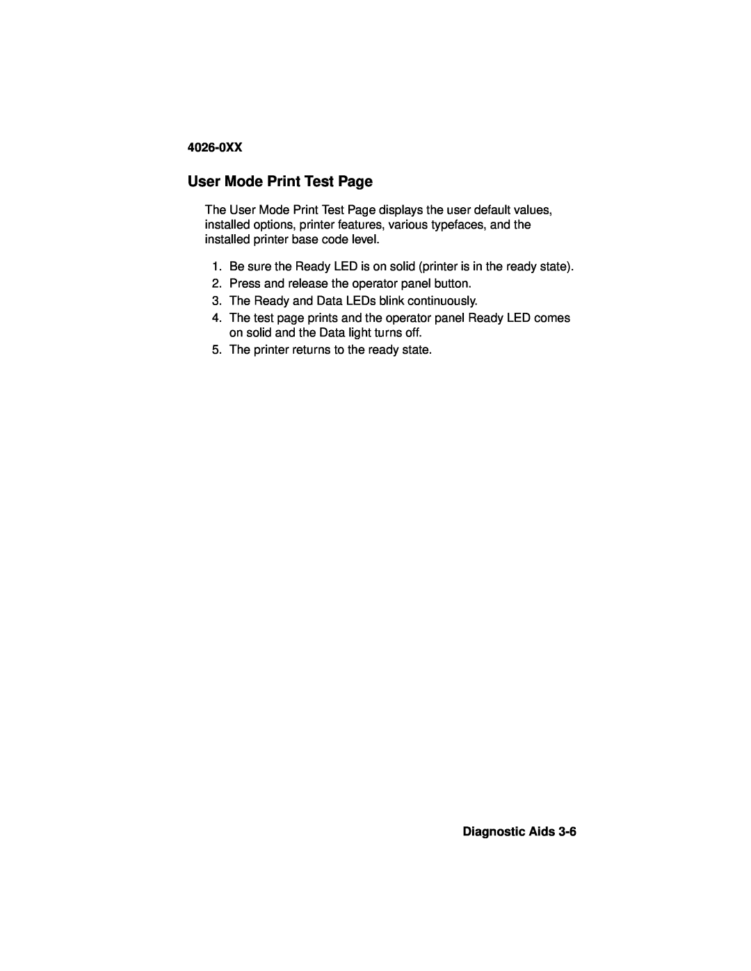 Lexmark 4026-0XX manual User Mode Print Test Page, Diagnostic Aids 