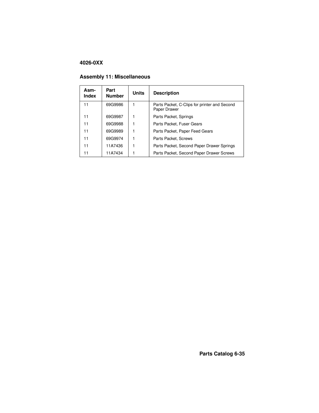 Lexmark manual 4026-0XX Assembly 11 Miscellaneous 