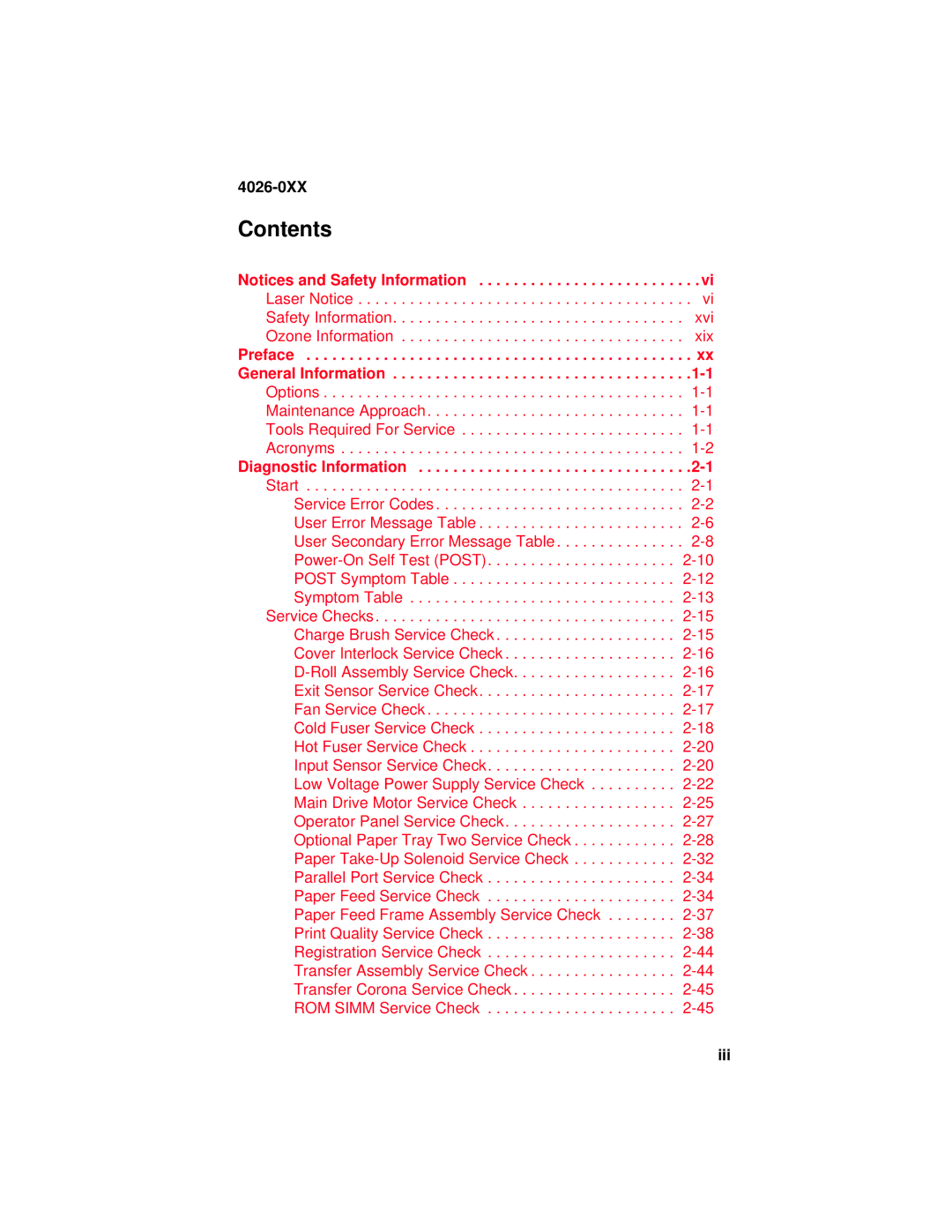 Lexmark 4026-0XX manual Contents 