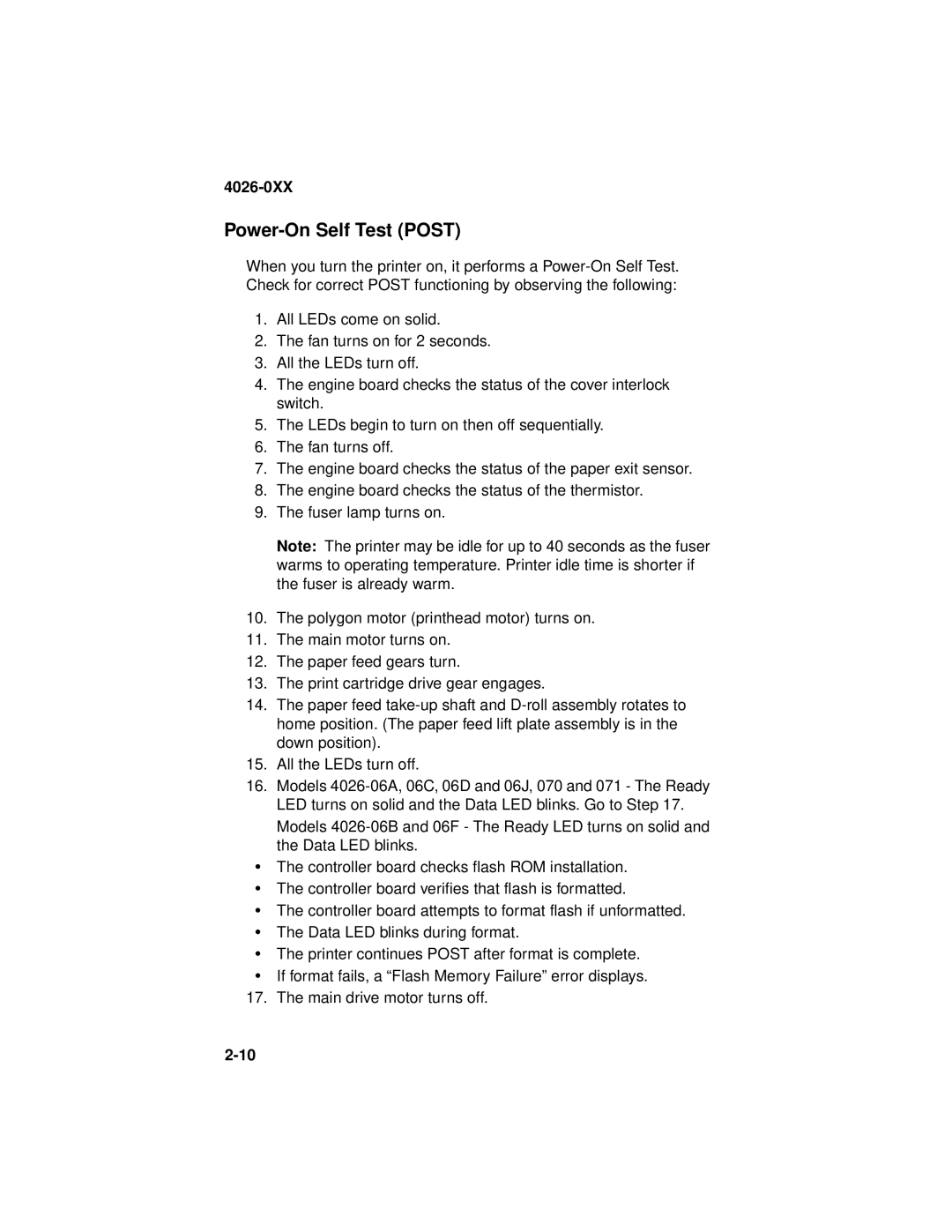 Lexmark 4026-0XX manual Power-On Self Test Post 