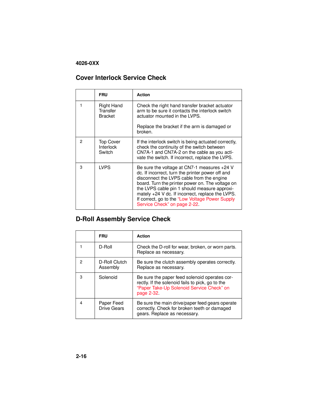 Lexmark 4026-0XX manual Cover Interlock Service Check, Roll Assembly Service Check 