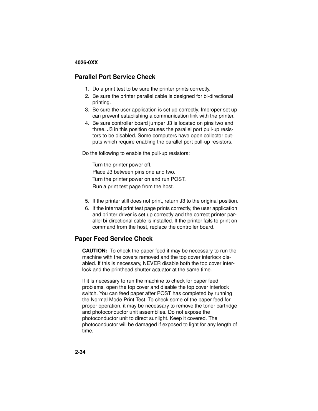 Lexmark 4026-0XX manual Parallel Port Service Check, Paper Feed Service Check 