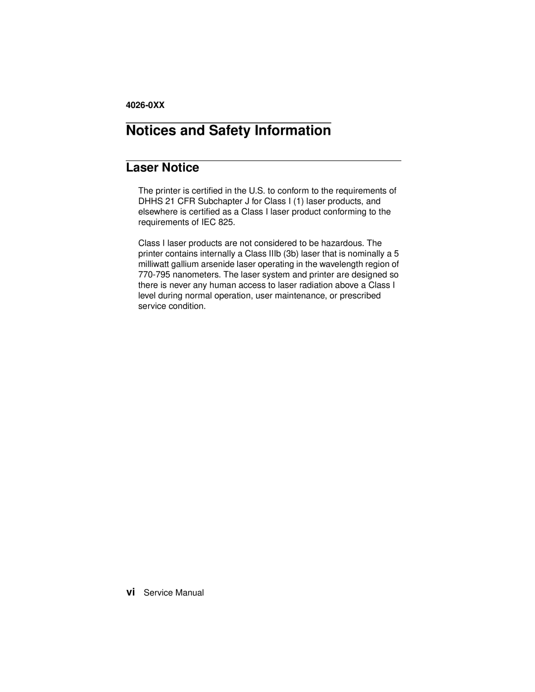 Lexmark 4026-0XX manual Laser Notice 