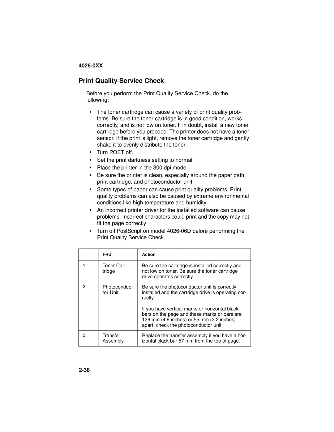 Lexmark 4026-0XX manual Print Quality Service Check 