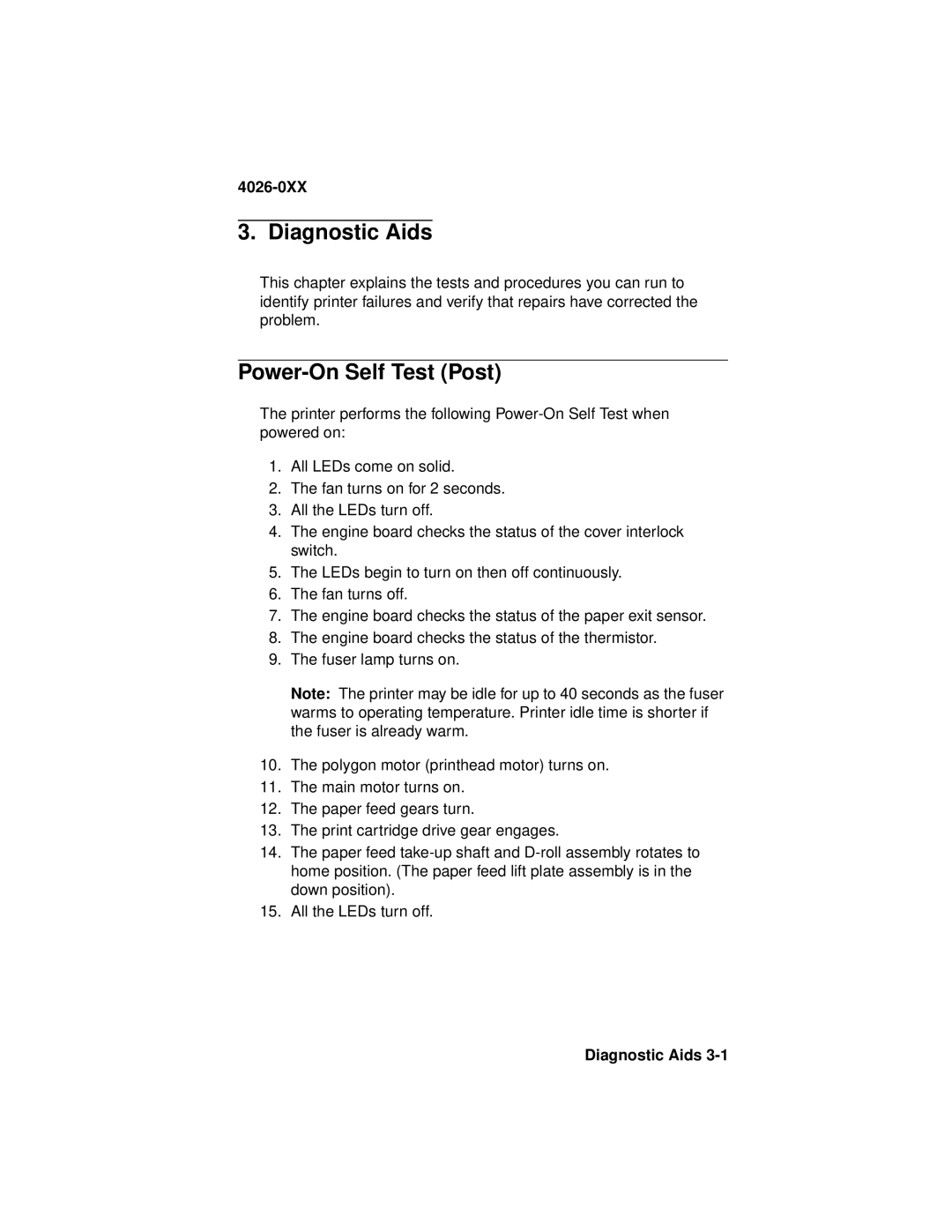 Lexmark 4026-0XX manual Diagnostic Aids, Power-On Self Test Post 