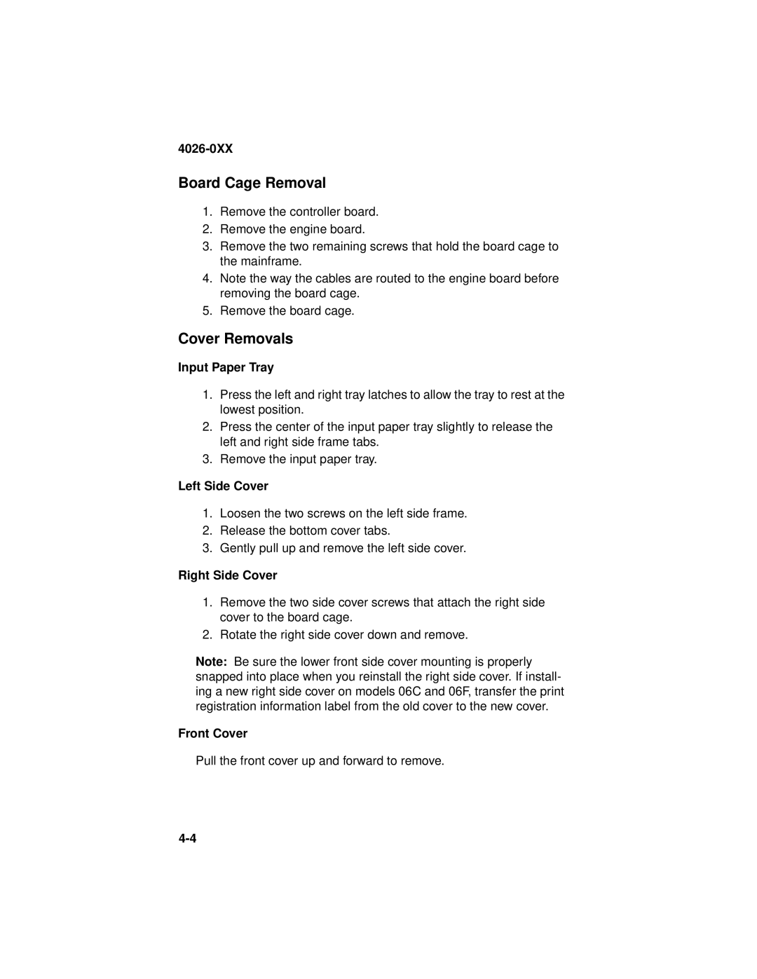 Lexmark 4026-0XX manual Board Cage Removal, Cover Removals 