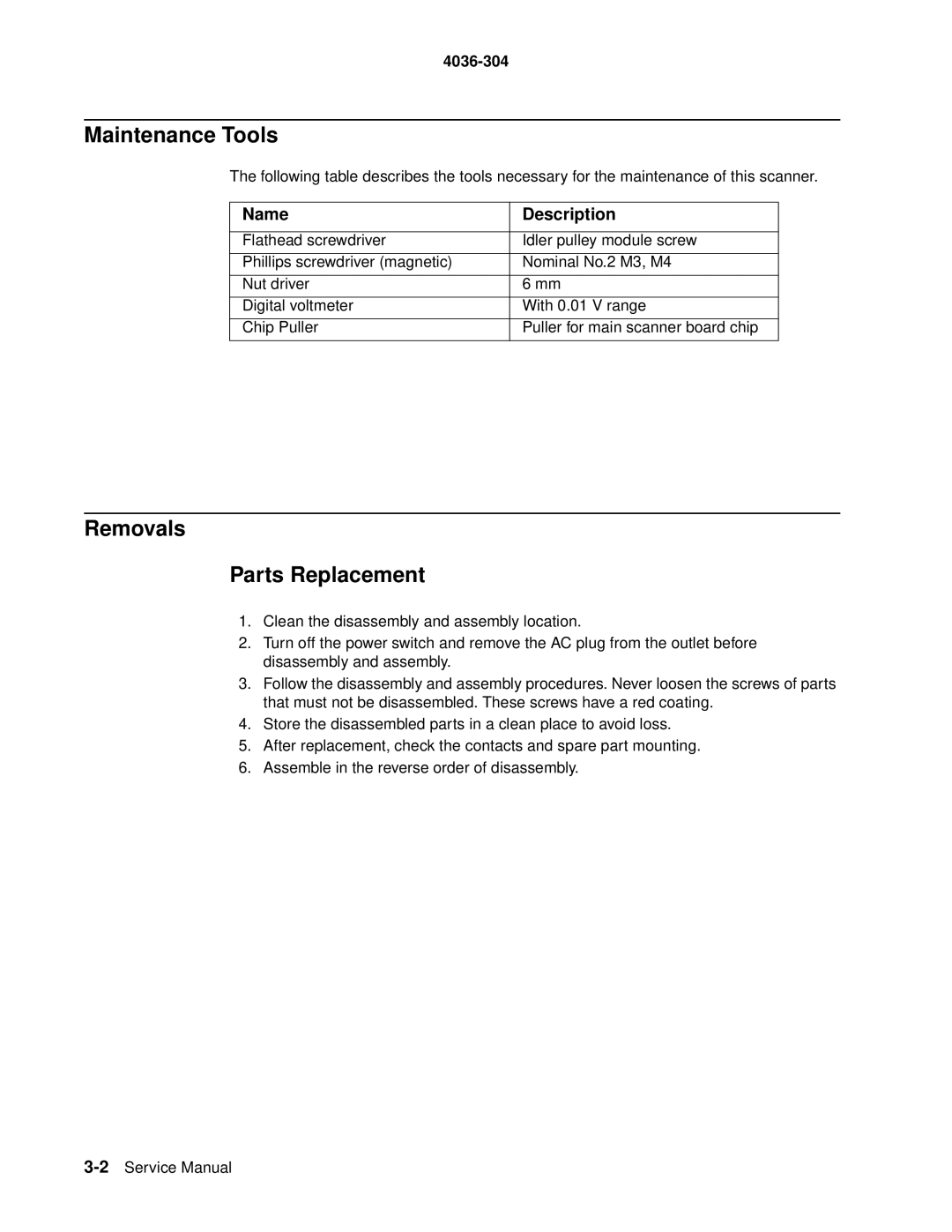 Lexmark 4036-304 manual Maintenance Tools, Removals Parts Replacement 