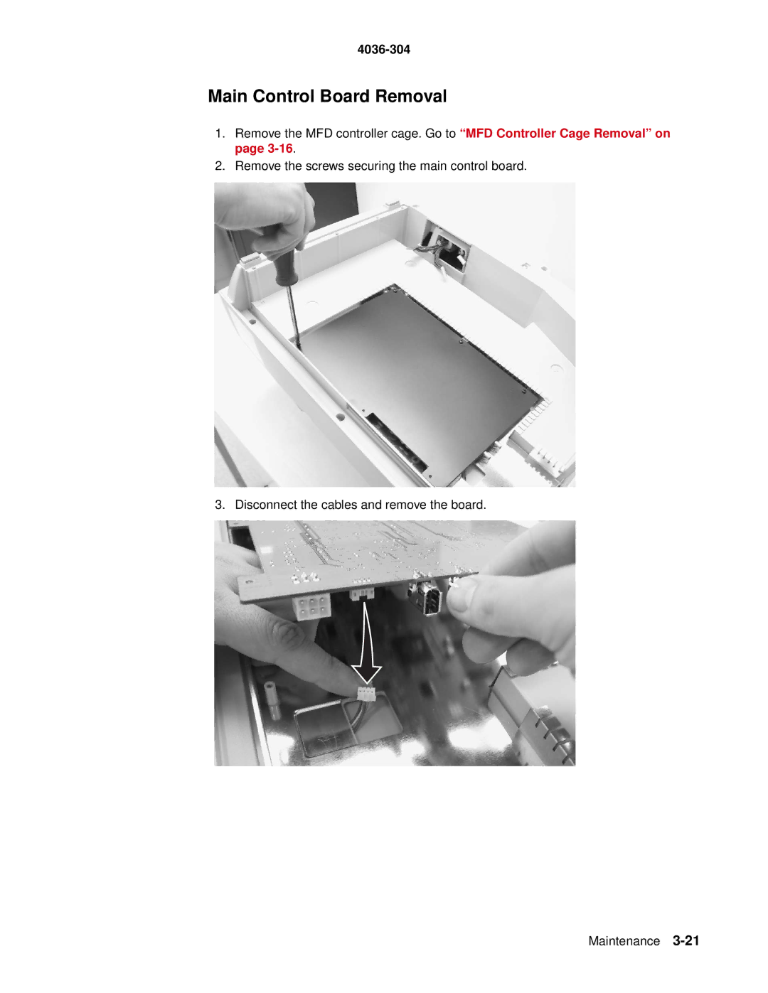 Lexmark 4036-304 manual Main Control Board Removal 