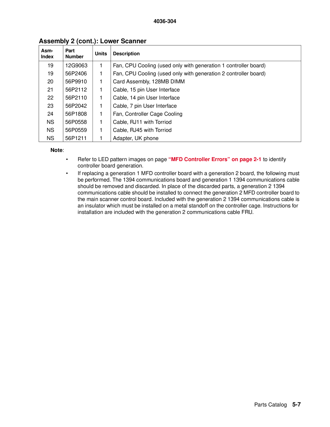 Lexmark 4036-304 manual Assembly 2 cont. Lower Scanner 