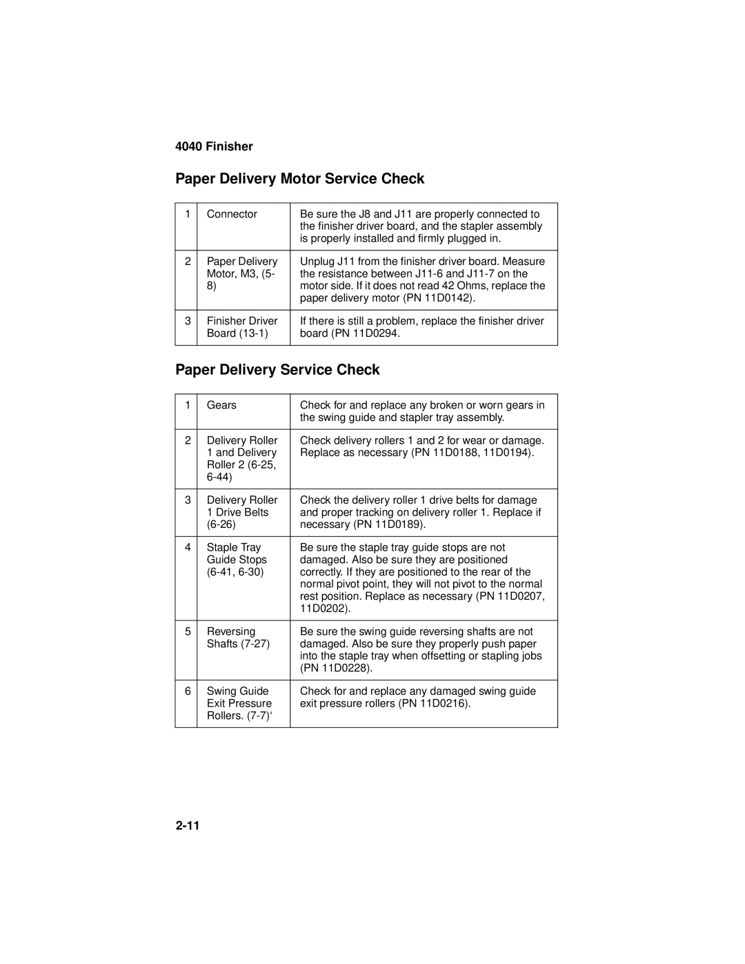 Lexmark 4040-FIN manual Paper Delivery Motor Service Check, Paper Delivery Service Check 