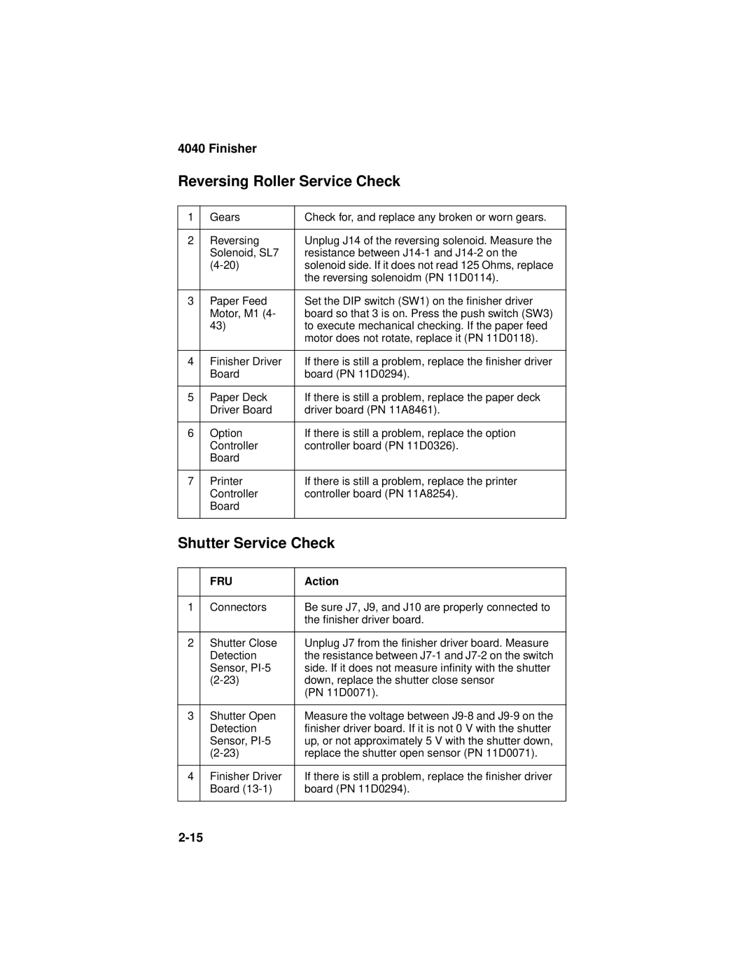 Lexmark 4040-FIN manual Reversing Roller Service Check, Shutter Service Check 