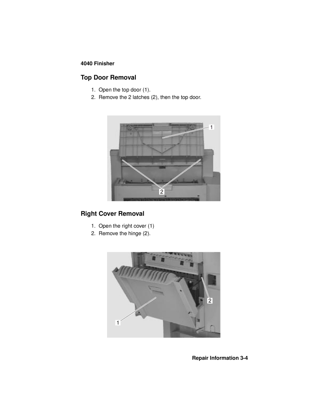 Lexmark 4040-FIN manual Top Door Removal, Right Cover Removal 