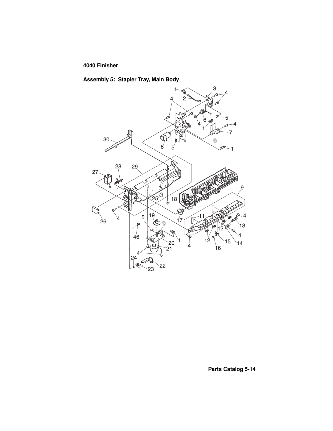 Lexmark 4040-FIN manual Finisher Assembly 5 Stapler Tray, Main Body Parts Catalog 