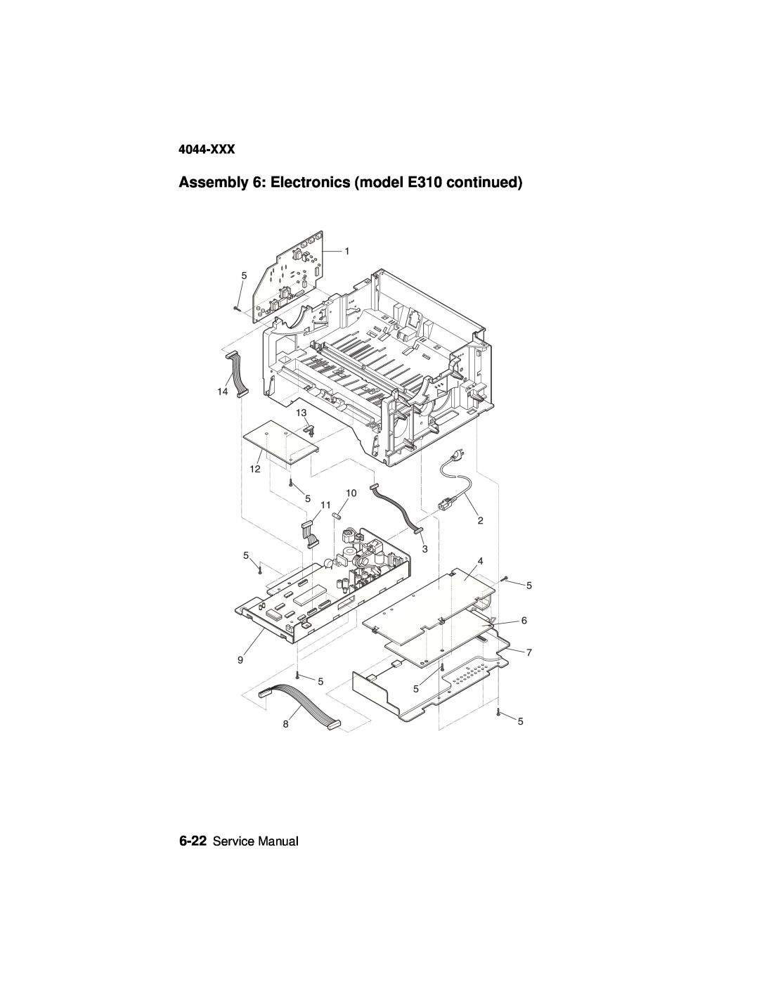 Lexmark 4044-XXX manual Assembly 6: Electronics model E310 continued, Service Manual 