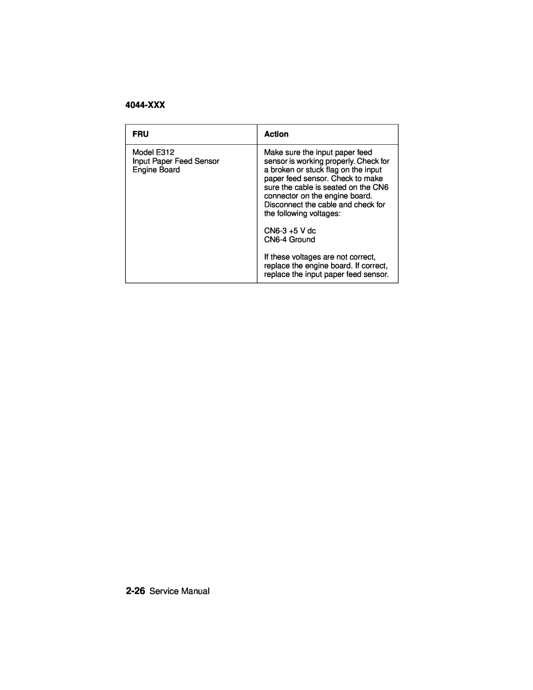 Lexmark 4044-XXX, E310 manual Service Manual, Action 