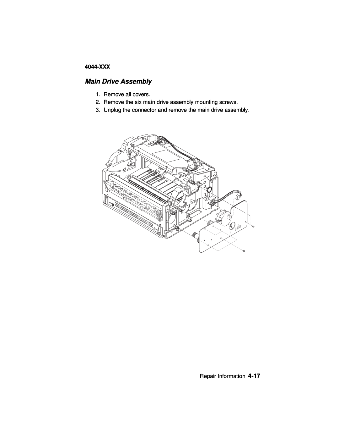 Lexmark E310 manual Main Drive Assembly, 4044-XXX, Remove all covers, Repair Information 