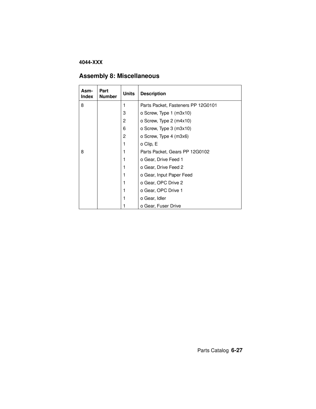 Lexmark E310, 4044-XXX manual Assembly 8 Miscellaneous 