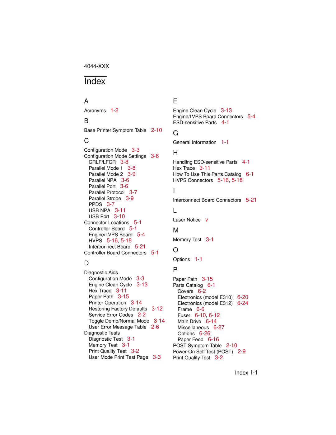 Lexmark E310, 4044-XXX manual Index 