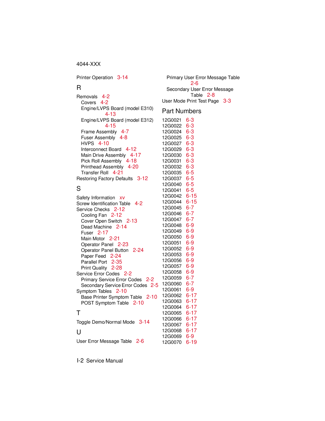 Lexmark 4044-XXX, E310 manual Part Numbers 